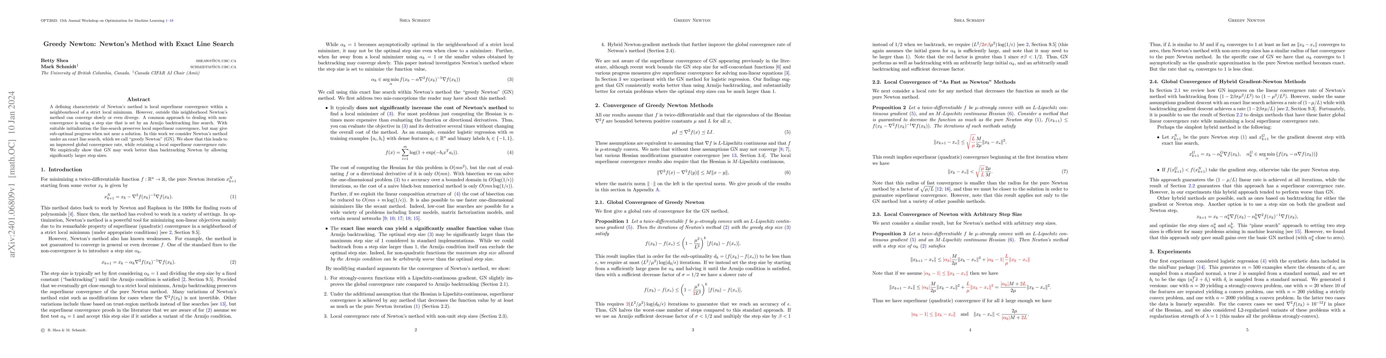 Thumbnail for Greedy Newton: Newton's Method with Exact Line Search
