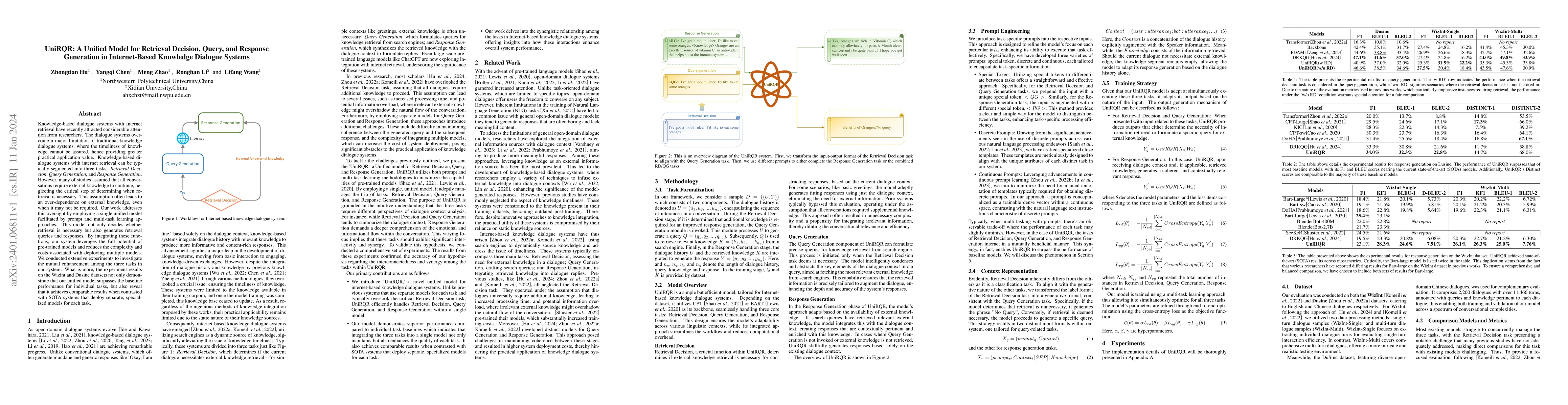 Thumbnail for UniRQR: A Unified Model for Retrieval Decision, Query, and Response
  Generation in Internet-Based Knowledge Dialogue Systems