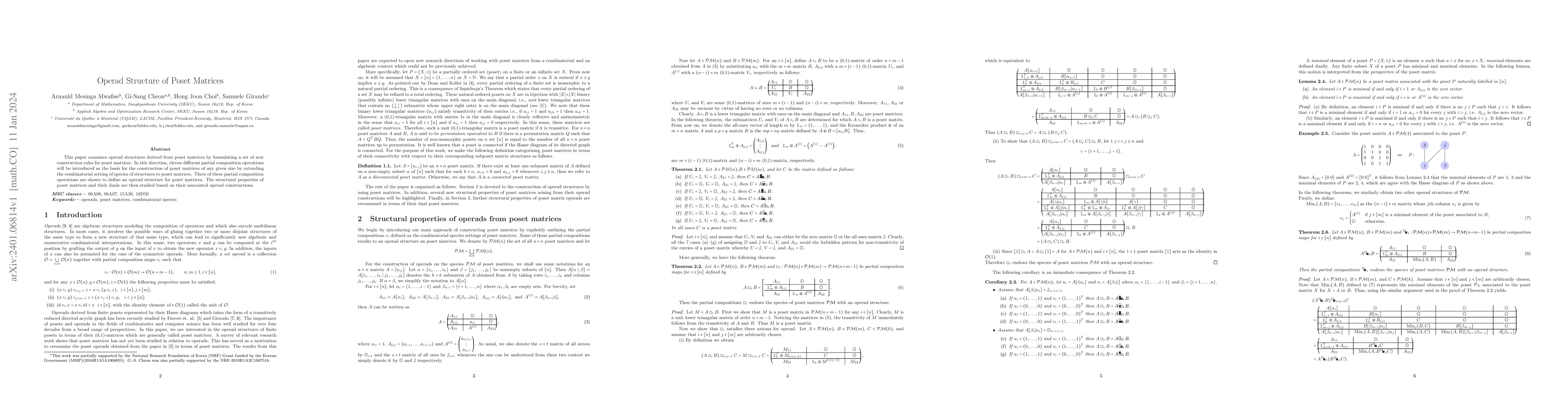 Thumbnail for Operad Structure of Poset Matrices