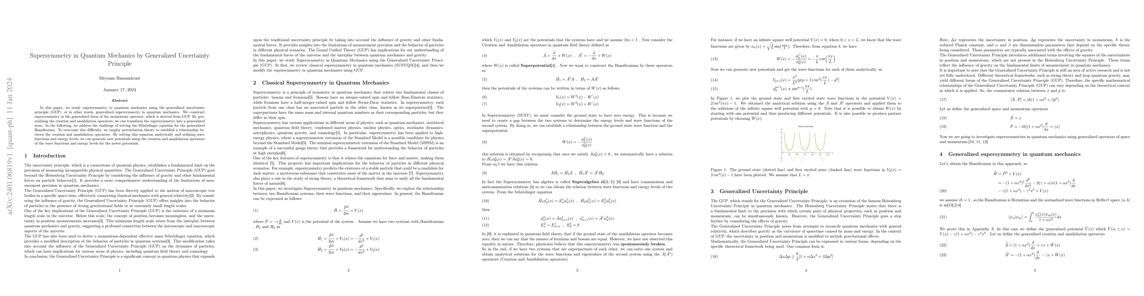 Thumbnail for Supersymmetry in Quantum Mechanics by Generalized Uncertainty Principle