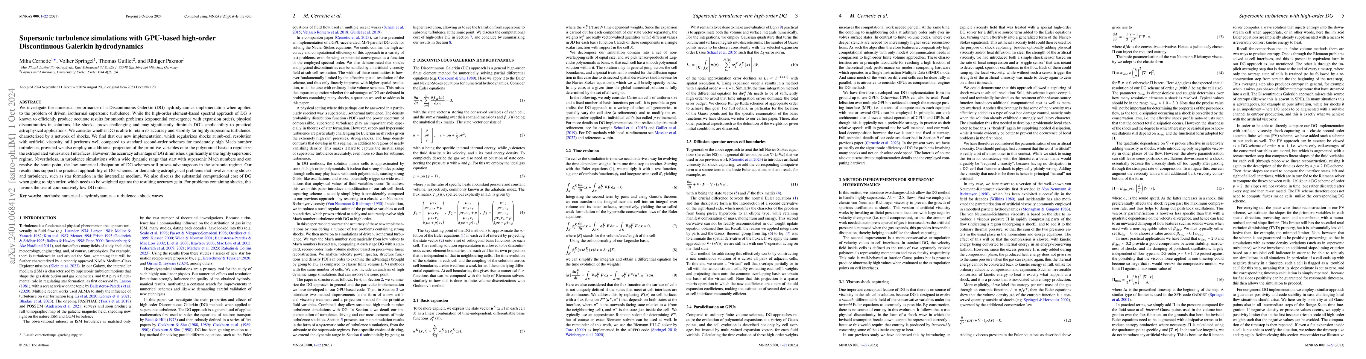 Thumbnail for Supersonic turbulence simulations with GPU-based high-order
  Discontinuous Galerkin hydrodynamics