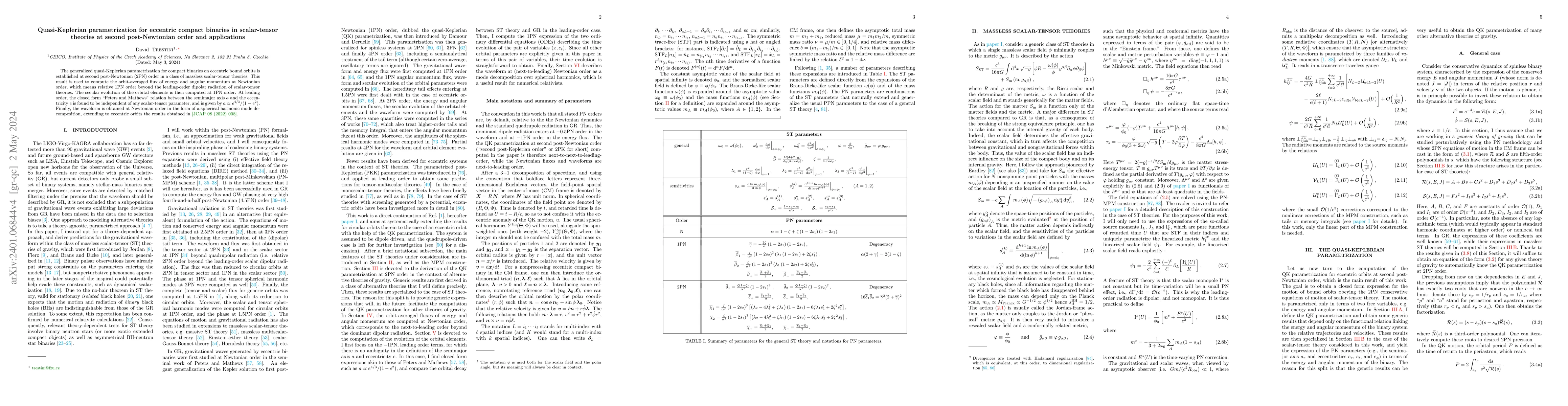 Thumbnail for Quasi-Keplerian parametrization for eccentric compact binaries in
  scalar-tensor theories at second post-Newtonian order and applications
