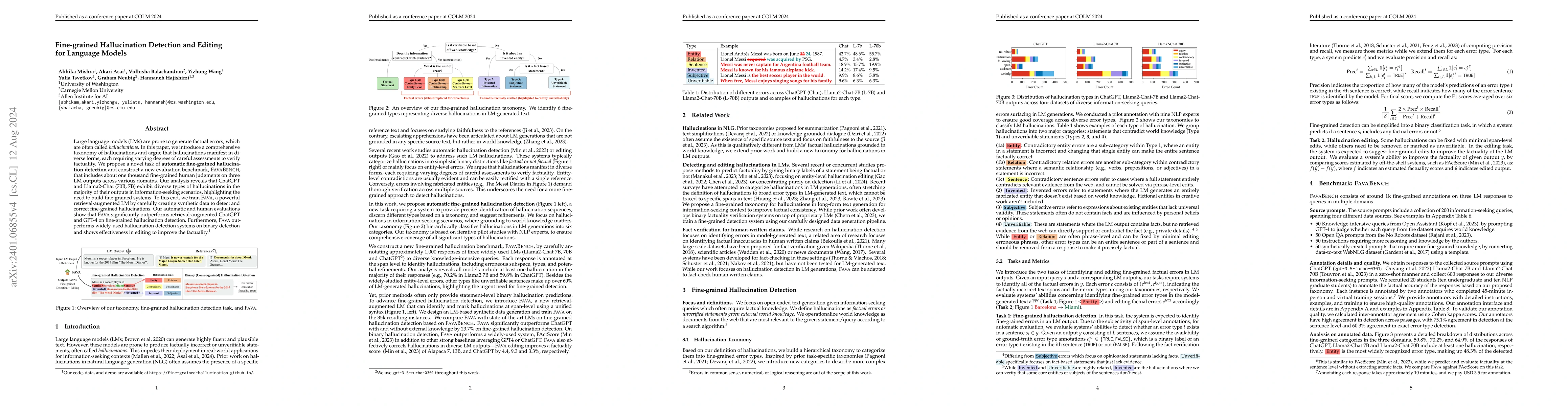 Thumbnail for Fine-grained Hallucination Detection and Editing for Language Models