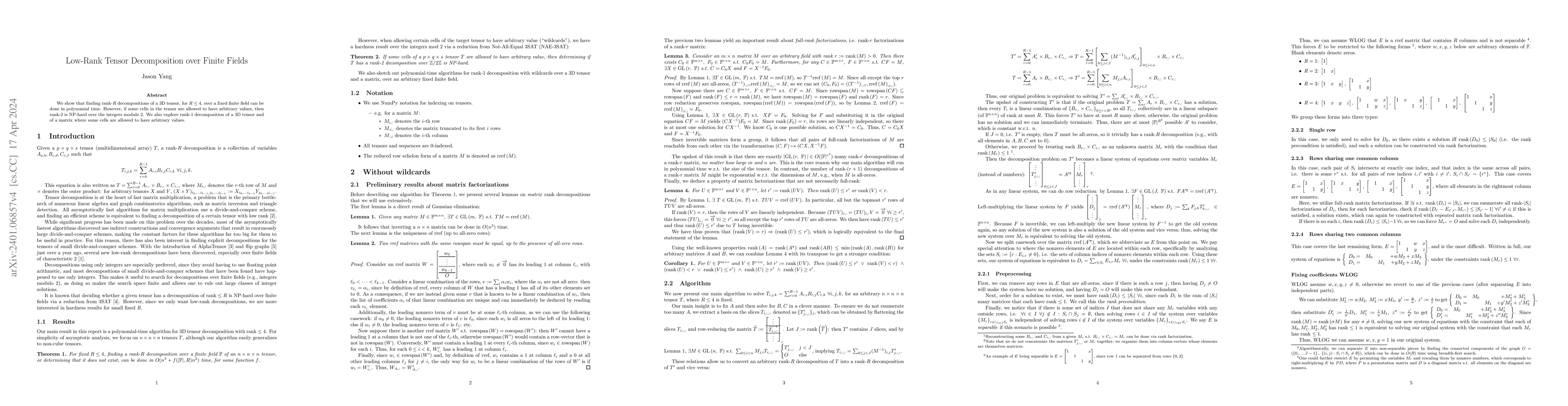 Thumbnail for Low-Rank Tensor Decomposition over Finite Fields