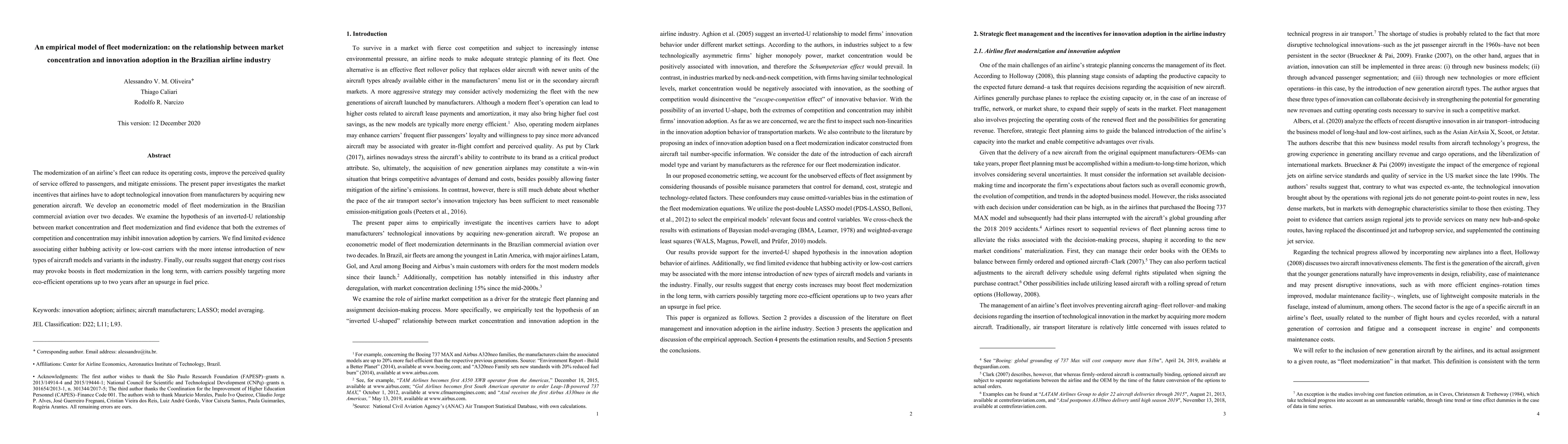 Thumbnail for An empirical model of fleet modernization: on the relationship between
  market concentration and innovation adoption in the Brazilian airline
  industry