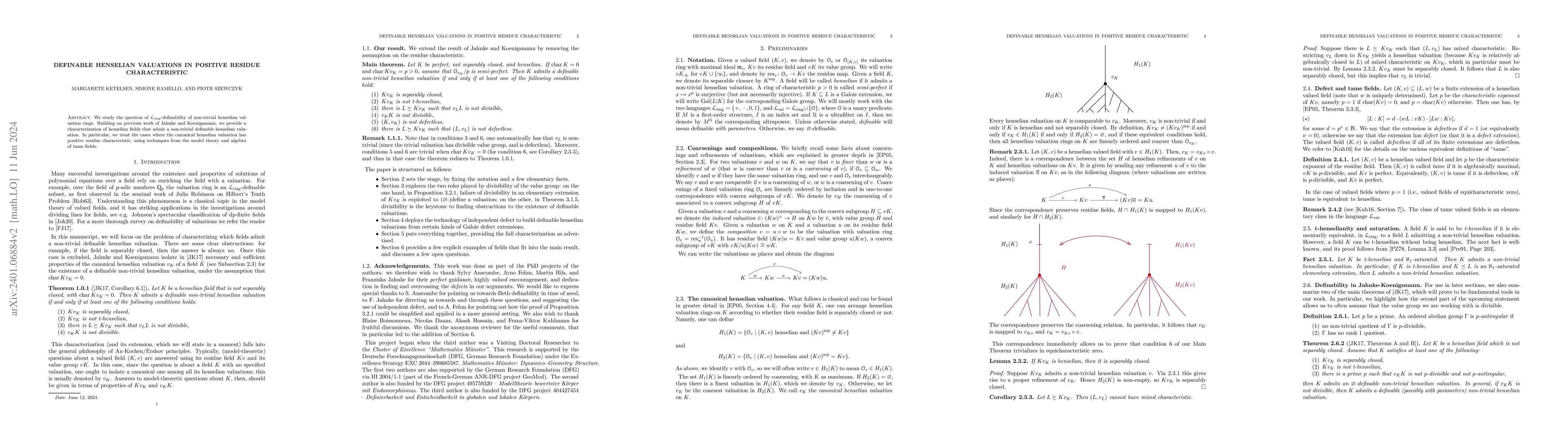 Thumbnail for Definable henselian valuations in positive residue characteristic