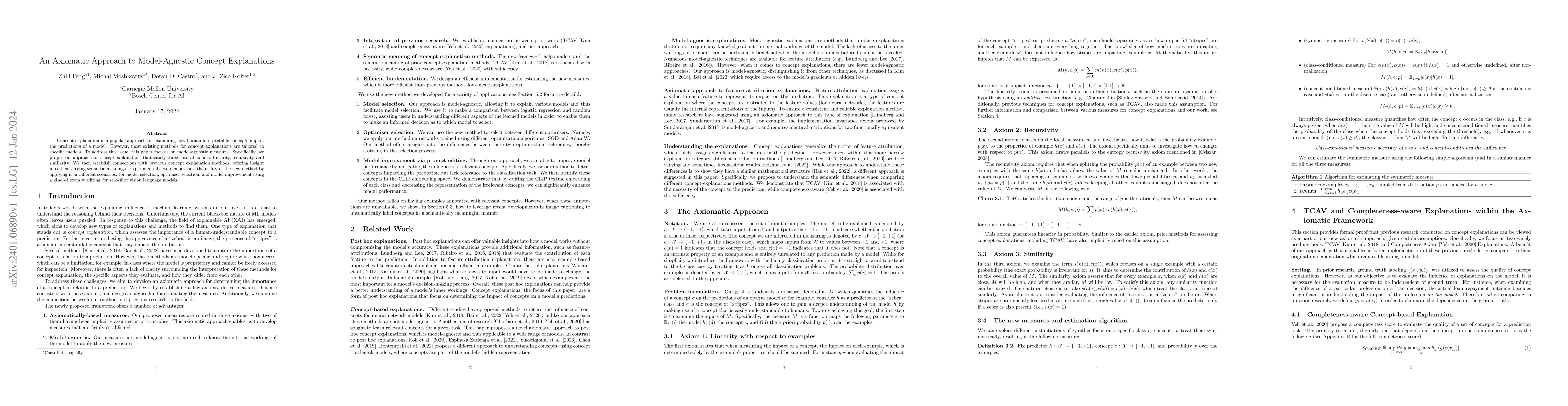 Thumbnail for An Axiomatic Approach to Model-Agnostic Concept Explanations
