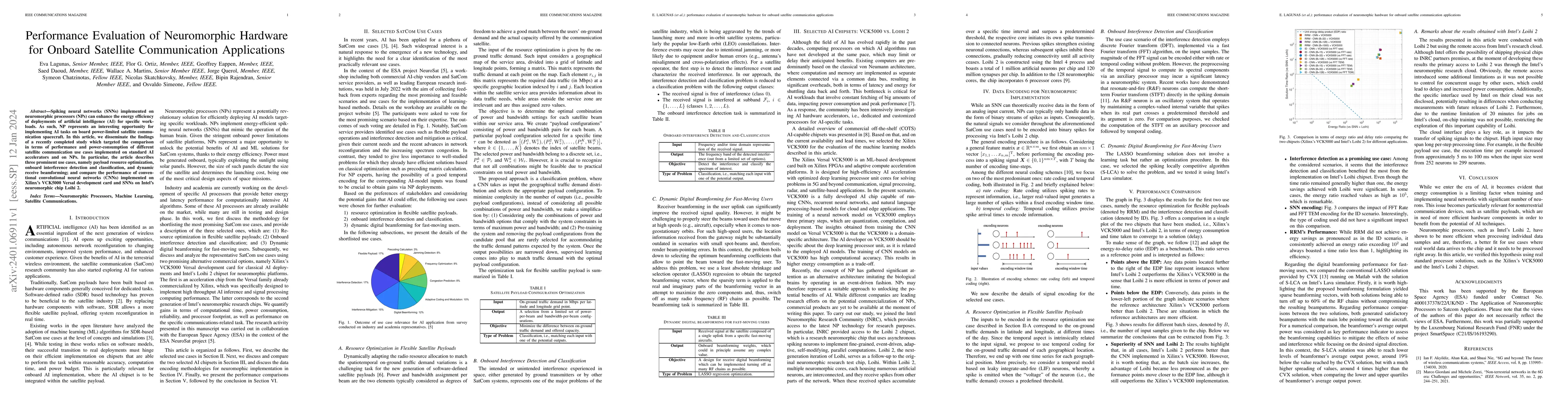 Thumbnail for Performance Evaluation of Neuromorphic Hardware for Onboard Satellite
  Communication Applications