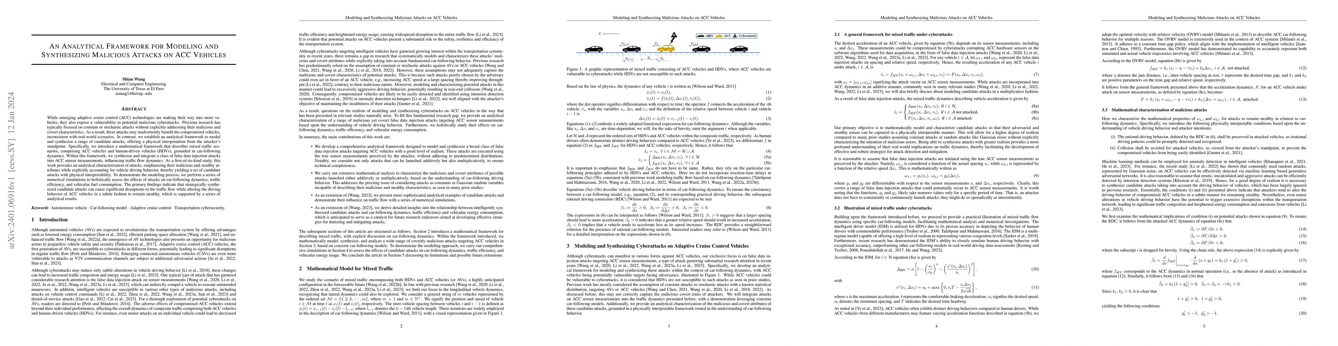 Thumbnail for An Analytical Framework for Modeling and Synthesizing Malicious Attacks
  on ACC Vehicles