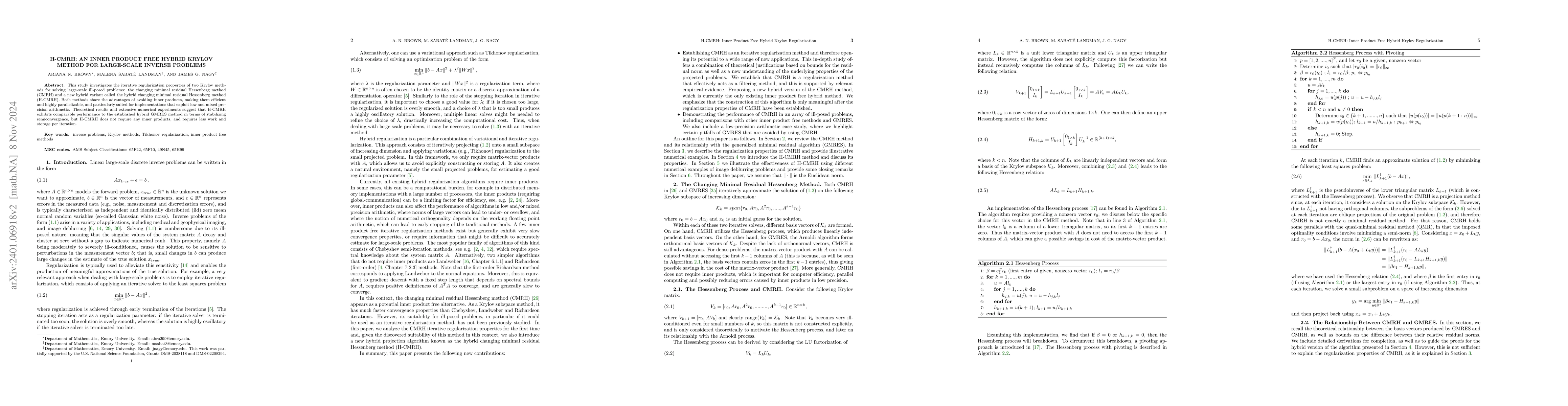 Thumbnail for H-CMRH: a novel inner product free hybrid Krylov method for large-scale
  inverse problems
