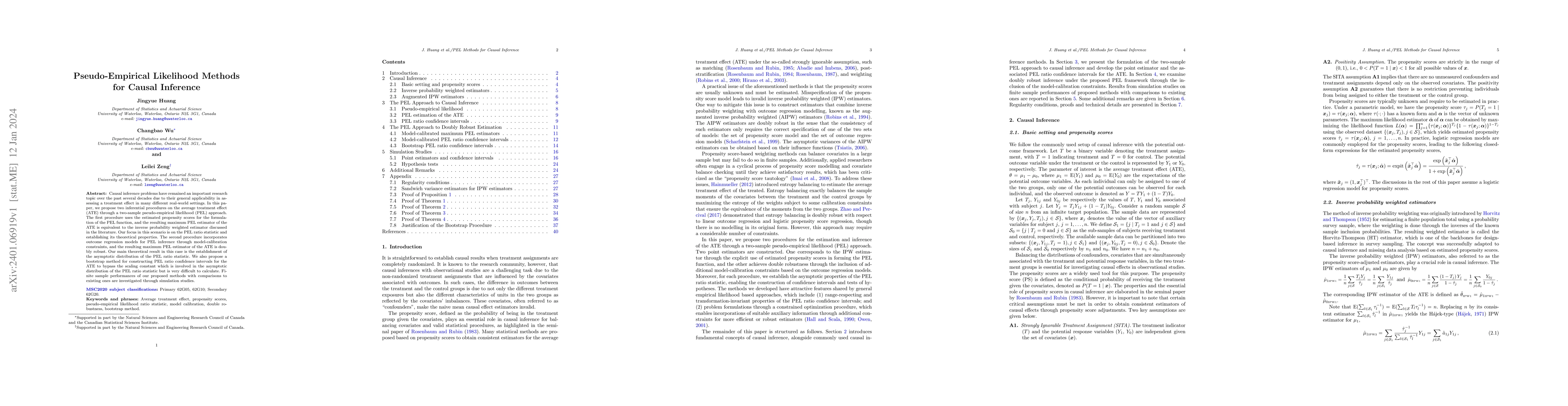 Thumbnail for Pseudo-Empirical Likelihood Methods for Causal Inference