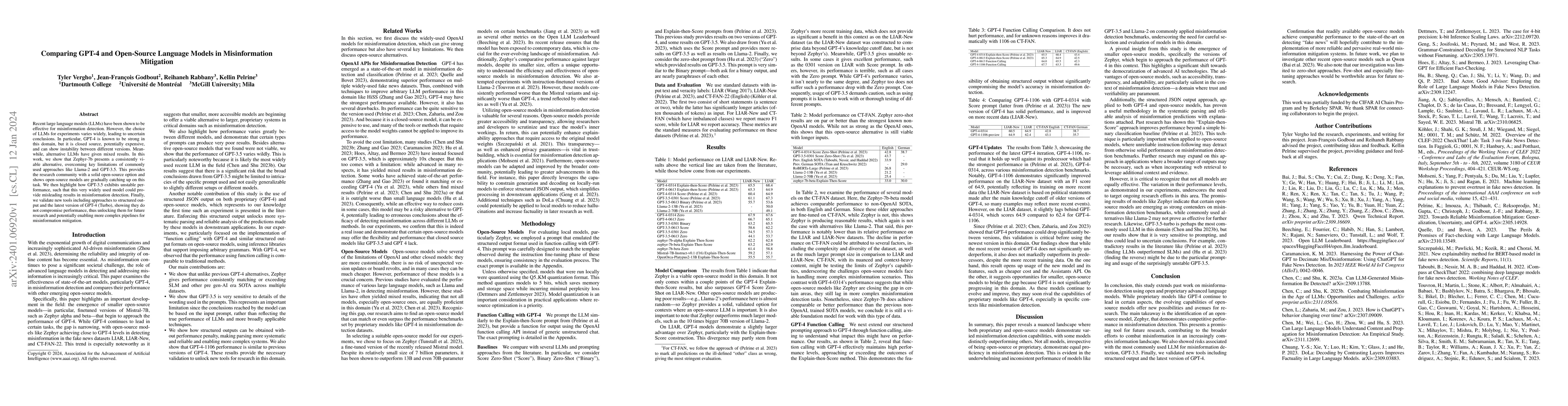 Thumbnail for Comparing GPT-4 and Open-Source Language Models in Misinformation
  Mitigation