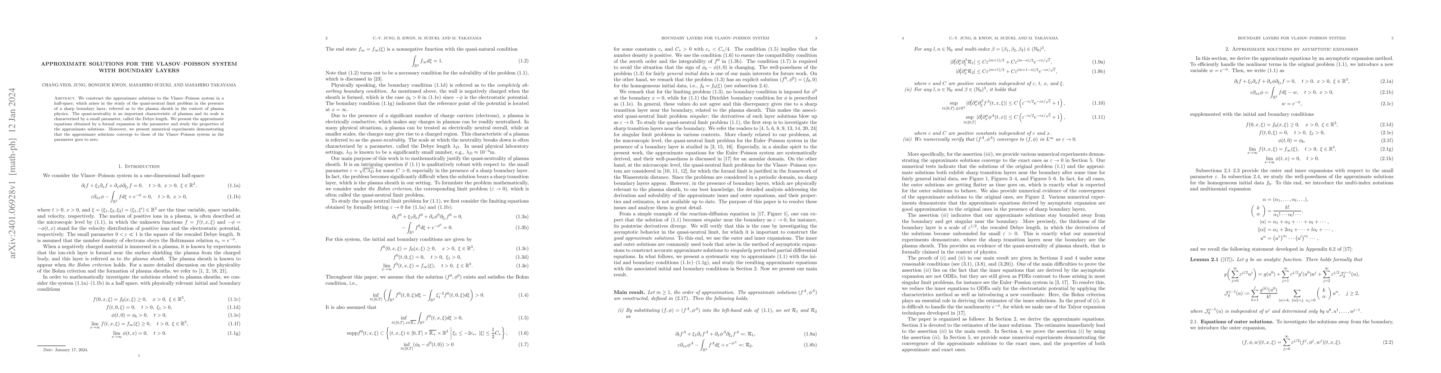 Thumbnail for Approximate solutions for the Vlasov--Poisson system with boundary
  layers