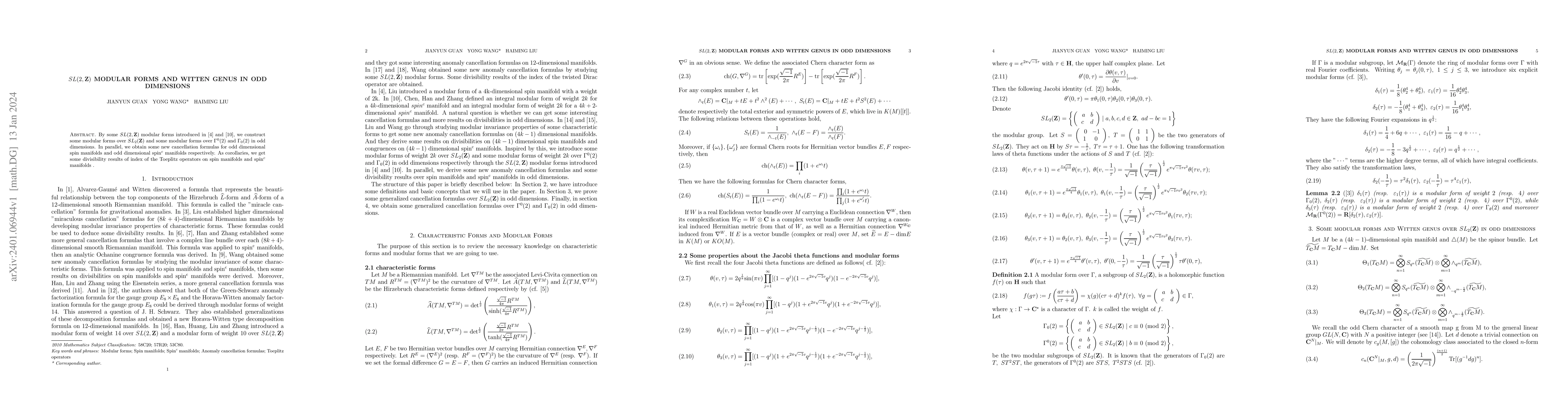 Thumbnail for SL(2,Z) modular forms and Witten genus in odd dimensions