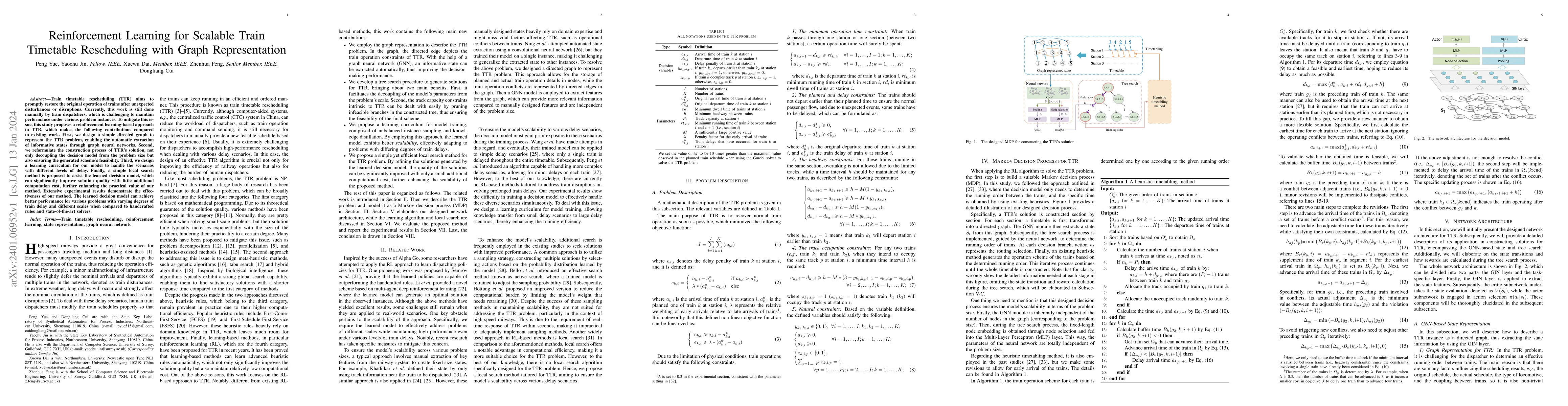 Thumbnail for Reinforcement Learning for Scalable Train Timetable Rescheduling with
  Graph Representation