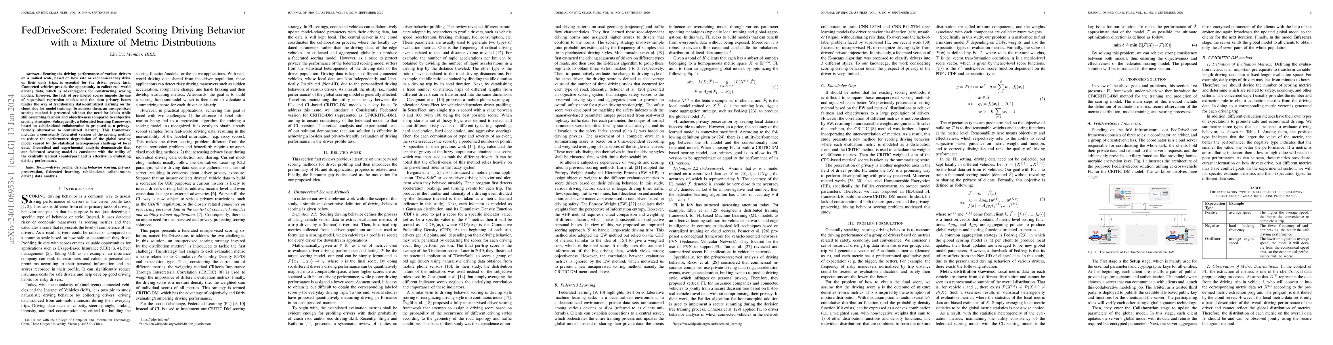 Thumbnail for FedDriveScore: Federated Scoring Driving Behavior with a Mixture of
  Metric Distributions