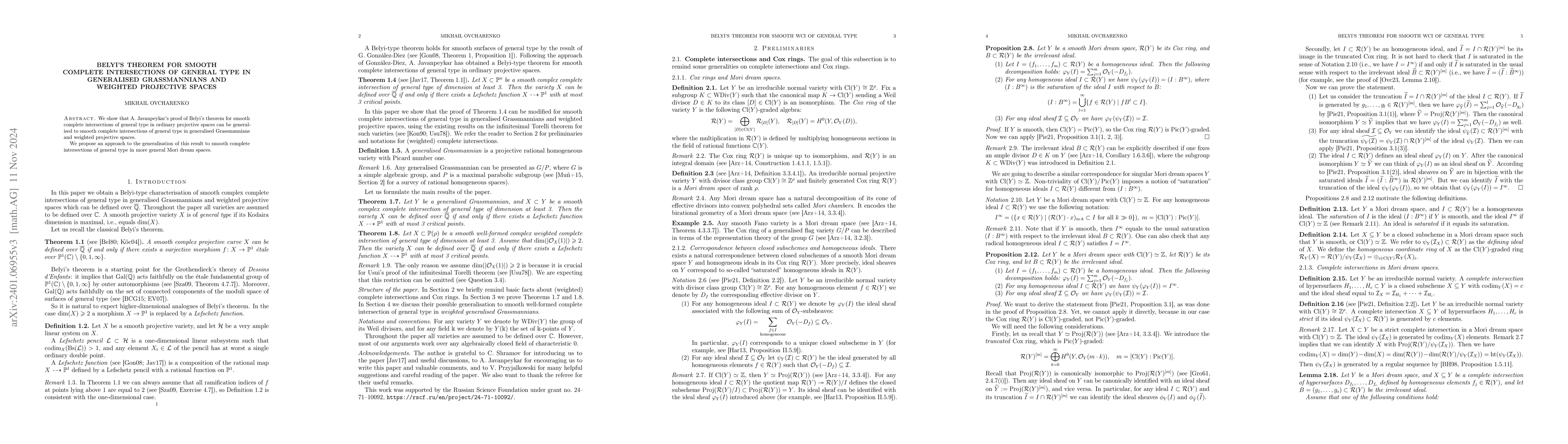 Thumbnail for Belyi's theorem for smooth complete intersections of general type in
  generalized Grassmannians and weighted projective spaces