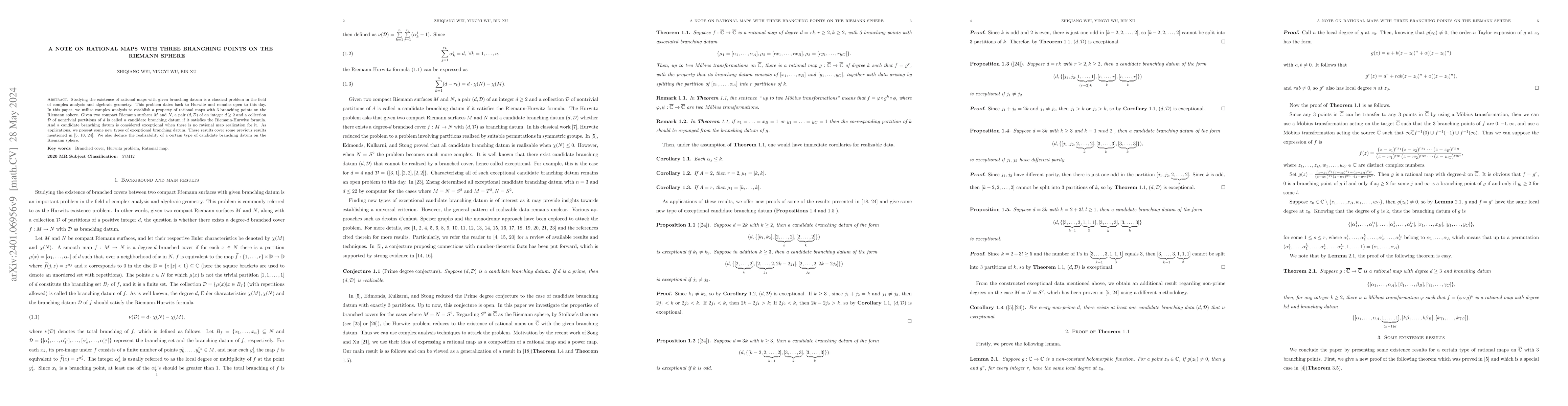 Thumbnail for A note on Rational Maps with three branching points on the Riemann
  sphere