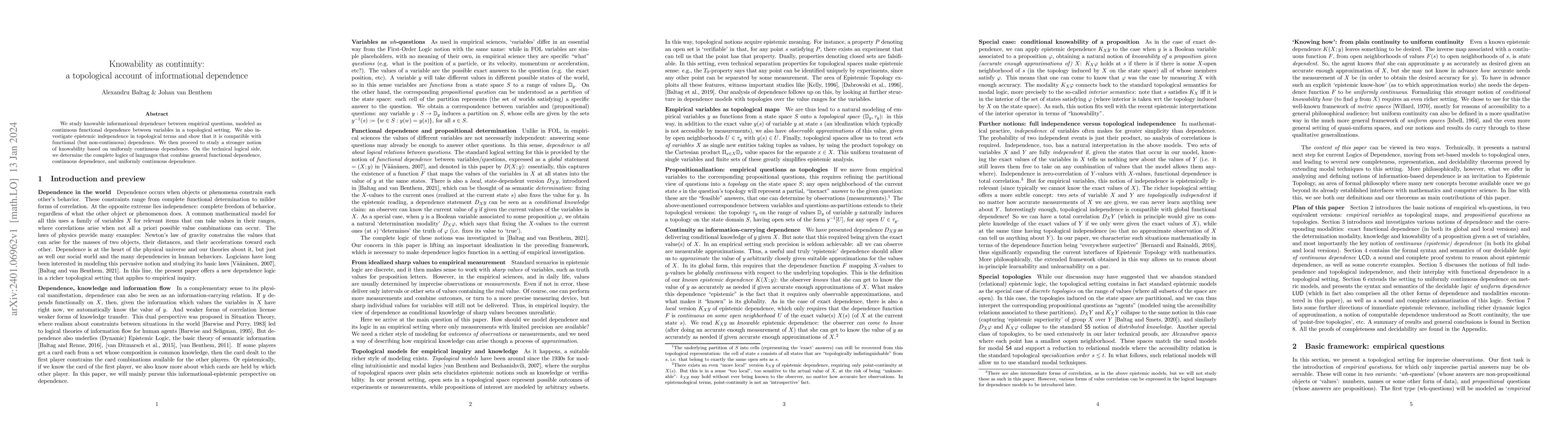 Thumbnail for Knowability as continuity: a topological account of informational
  dependence