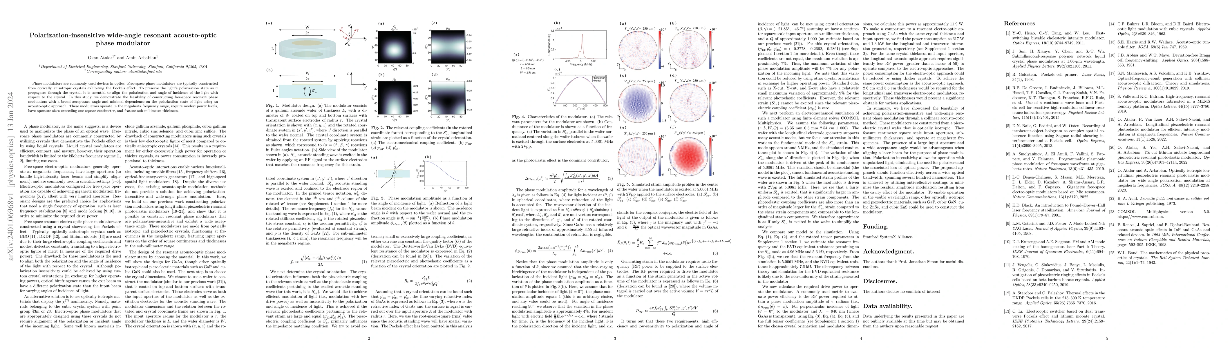 Thumbnail for Polarization-insensitive wide-angle resonant acousto-optic phase
  modulator