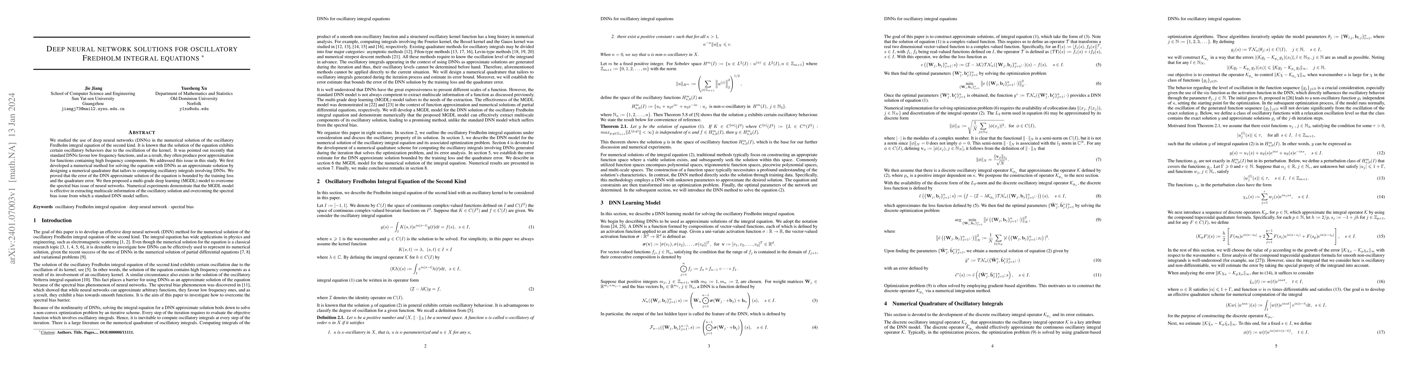 Thumbnail for Deep Neural Network Solutions for Oscillatory Fredholm Integral
  Equations