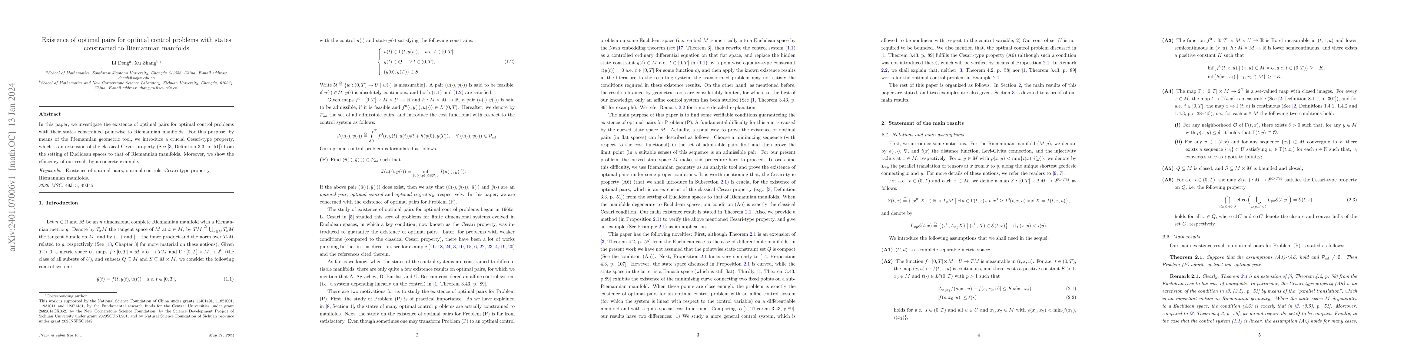 Thumbnail for Existence of optimal pairs for optimal control problems with states
  constrained to Riemannian manifolds