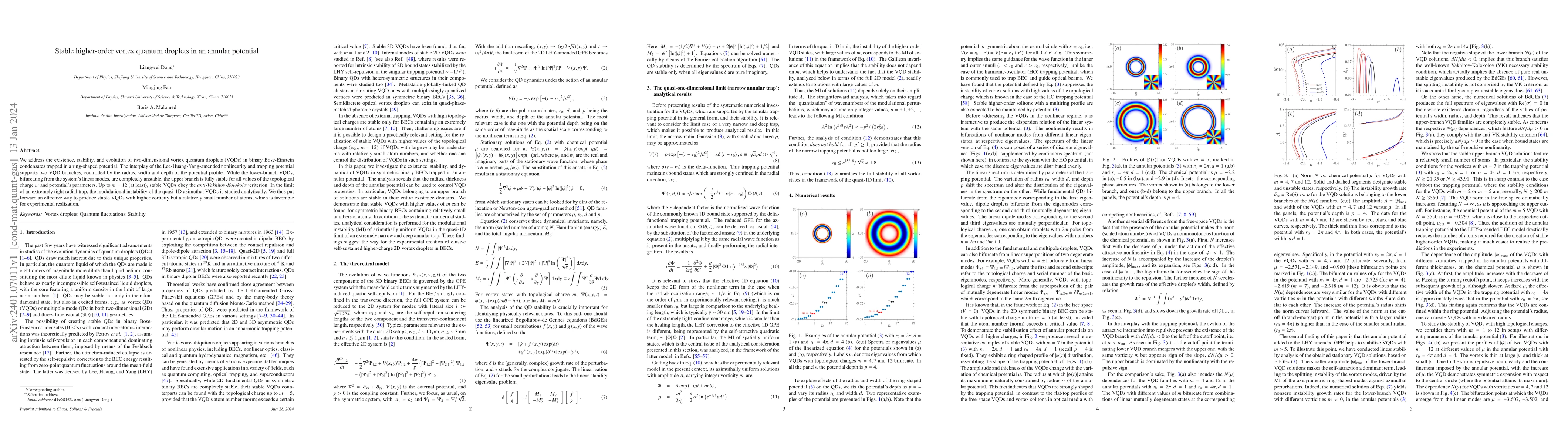 Thumbnail for Stable higher-order vortex quantum droplets in an annular potential