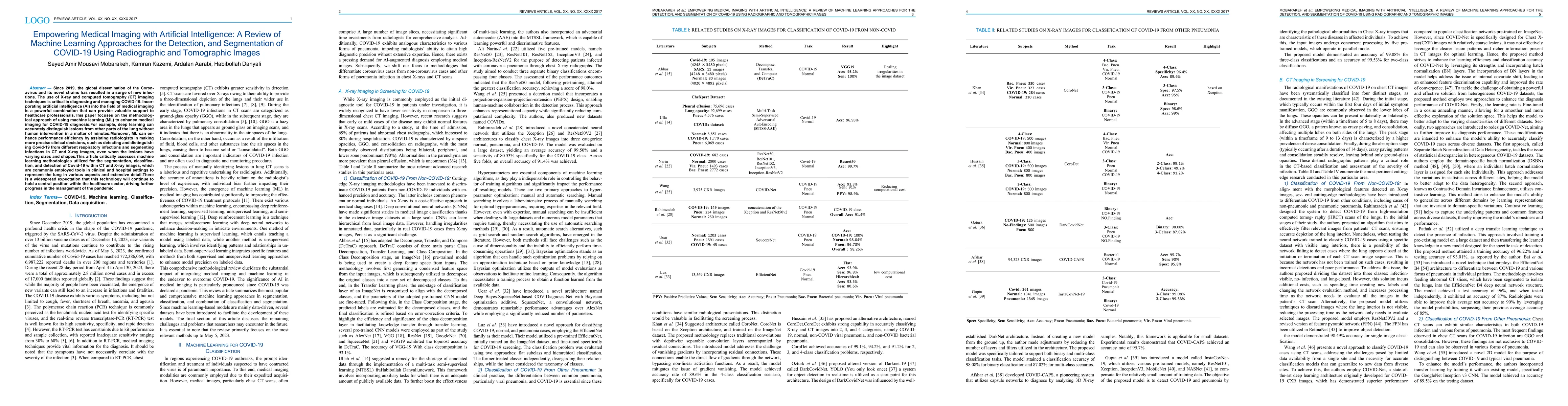 Thumbnail for Empowering Medical Imaging with Artificial Intelligence: A Review of
  Machine Learning Approaches for the Detection, and Segmentation of COVID-19
  Using Radiographic and Tomographic Images