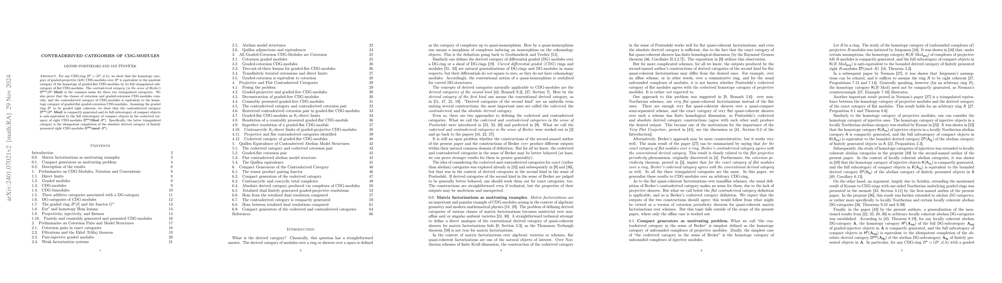 Thumbnail for Contraderived categories of CDG-modules