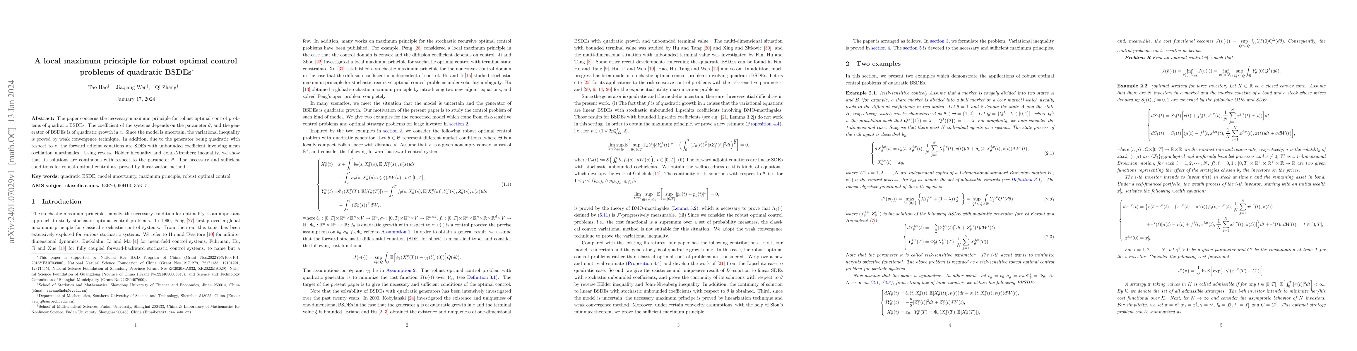 Thumbnail for A local maximum principle for robust optimal control problems of
  quadratic BSDEs