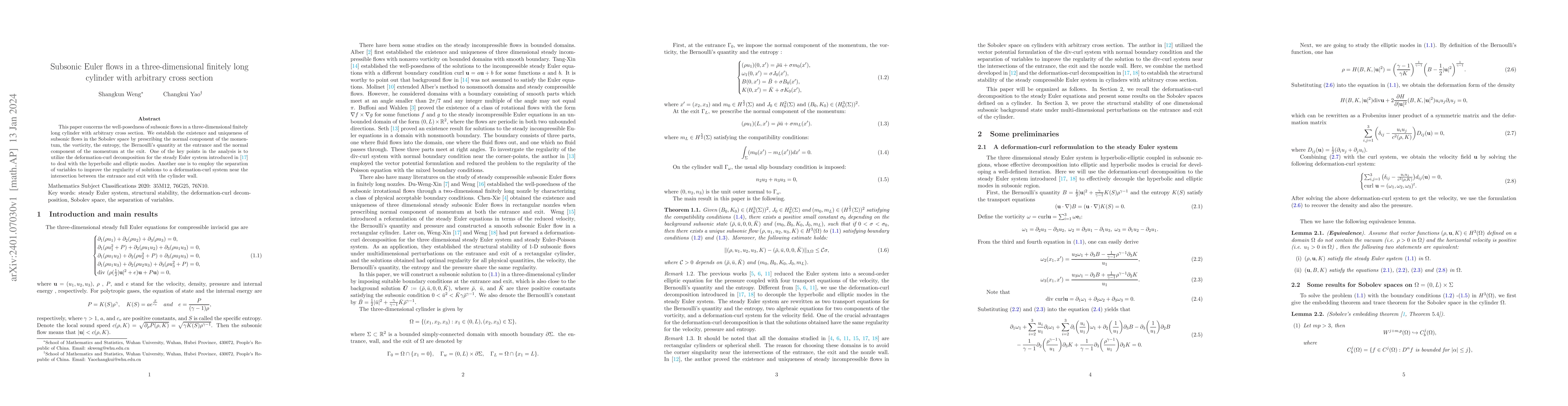 Thumbnail for Subsonic Euler flows in a three-dimensional finitely long cylinder with
  arbitrary cross section