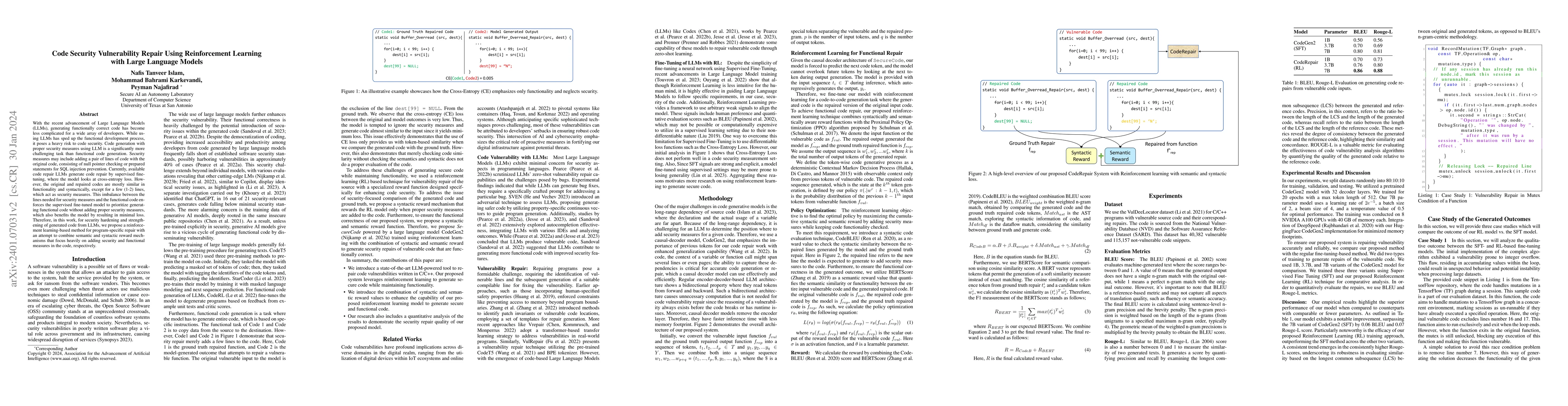 Thumbnail for Code Security Vulnerability Repair Using Reinforcement Learning with
  Large Language Models