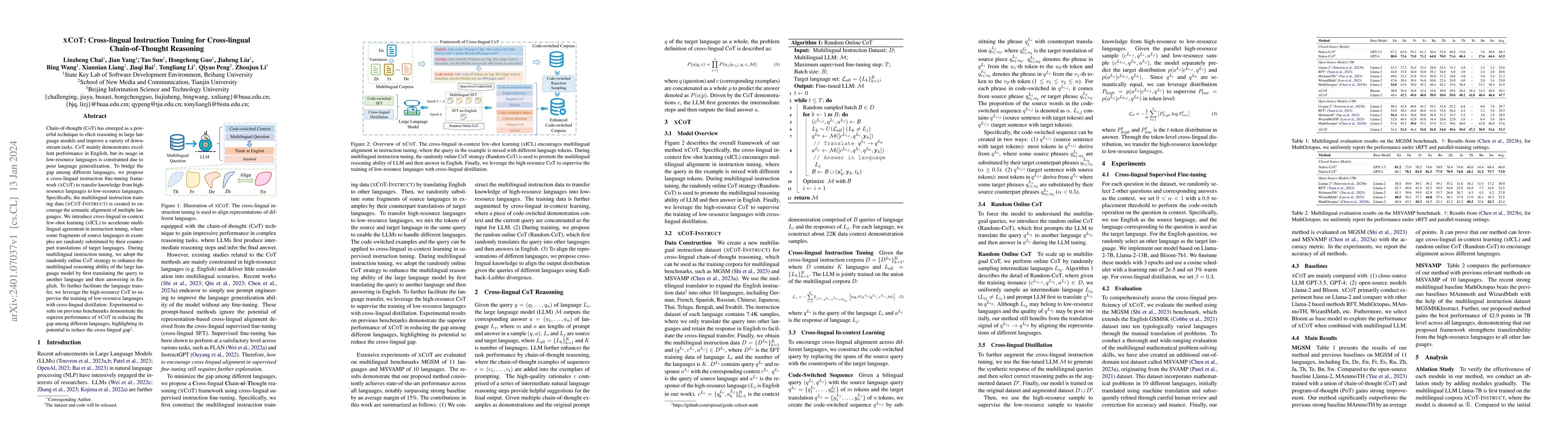 Thumbnail for xCoT: Cross-lingual Instruction Tuning for Cross-lingual
  Chain-of-Thought Reasoning