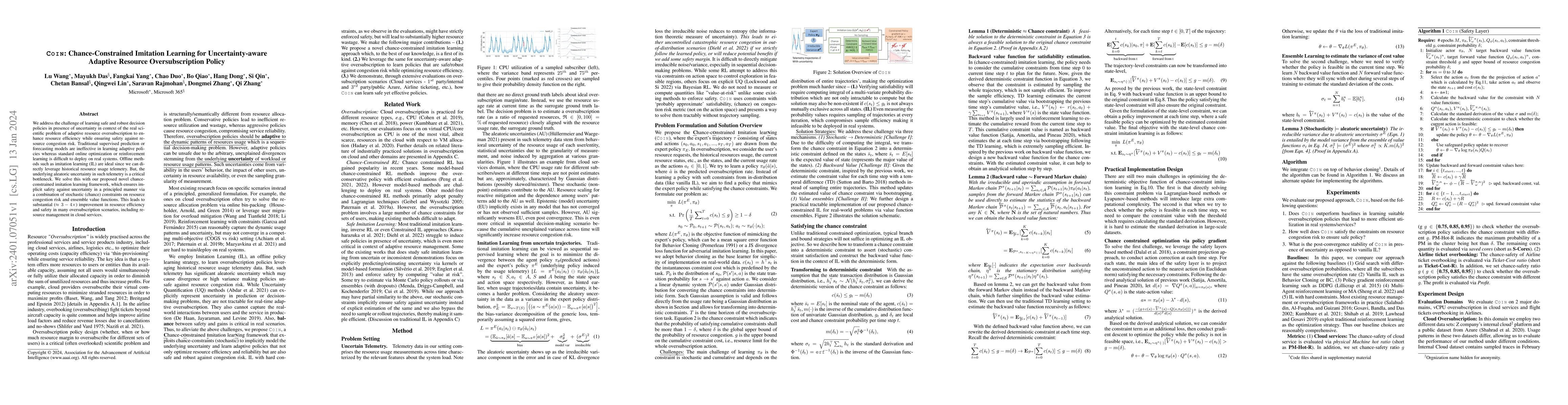 Thumbnail for COIN: Chance-Constrained Imitation Learning for Uncertainty-aware
  Adaptive Resource Oversubscription Policy
