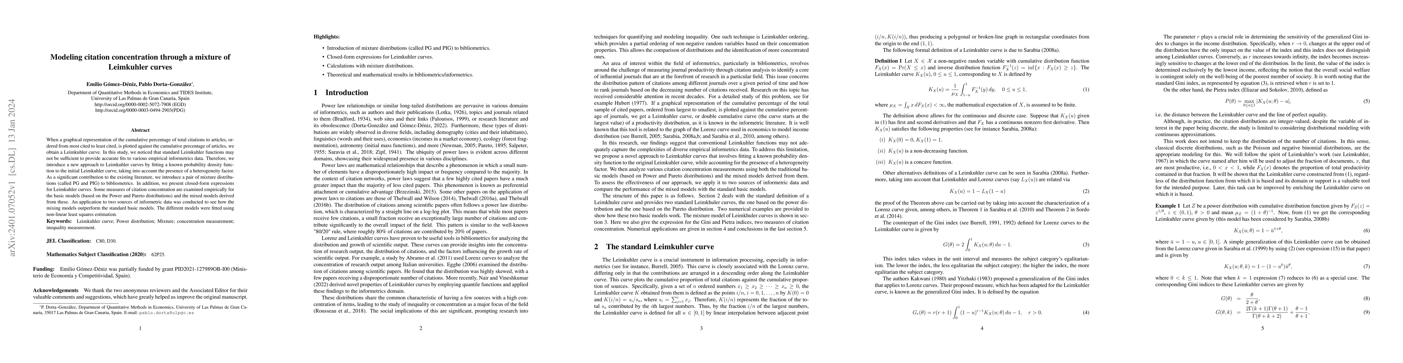 Thumbnail for Modeling citation concentration through a mixture of Leimkuhler curves