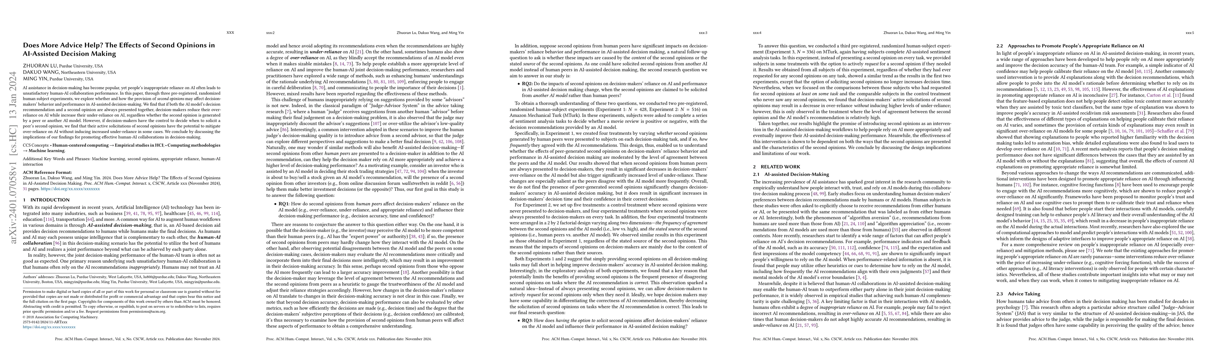 Thumbnail for Does More Advice Help? The Effects of Second Opinions in AI-Assisted
  Decision Making
