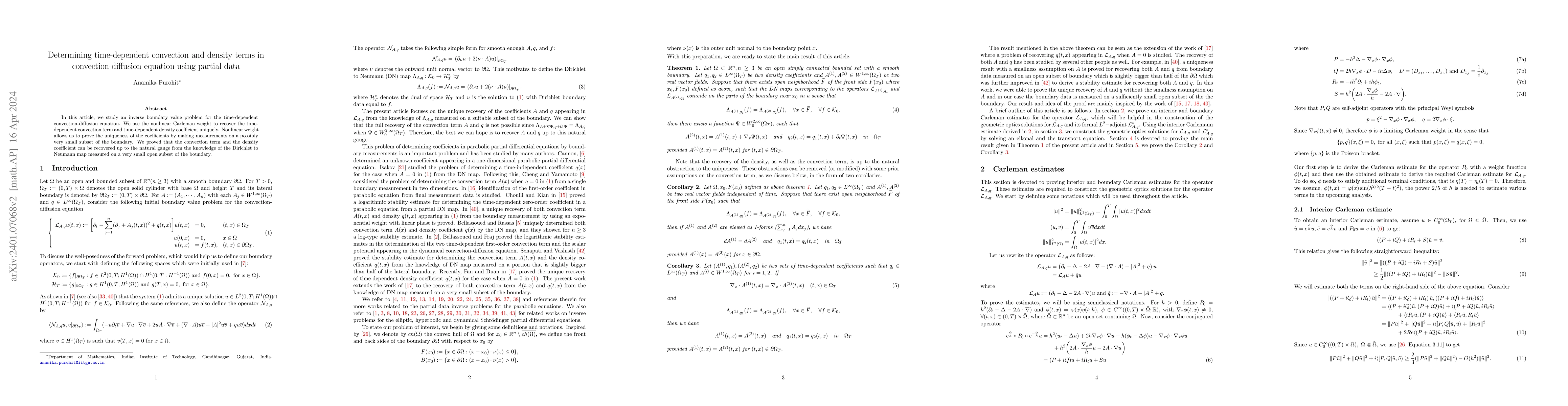 Thumbnail for Determining time-dependent convection and density terms in
  convection-diffusion equation using partial data