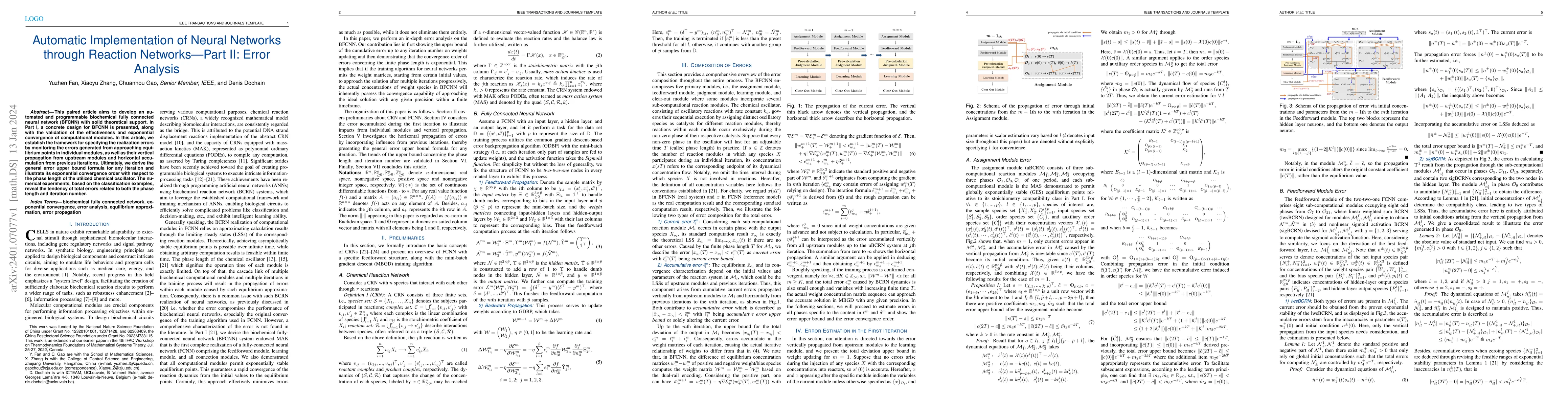 Thumbnail for Automatic Implementation of Neural Networks through Reaction
  Networks--Part II: Error Analysis