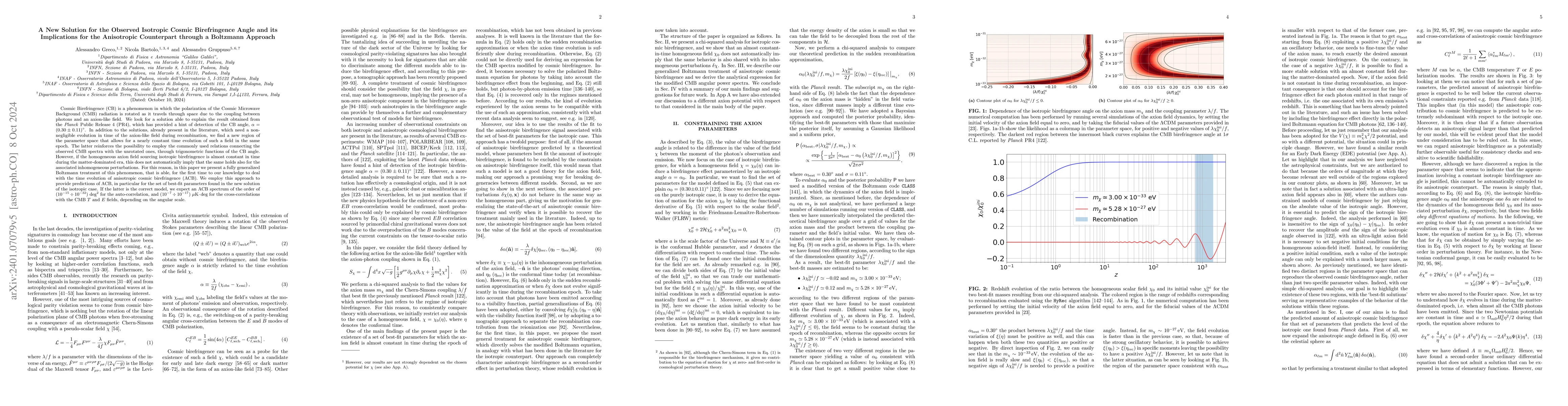 Thumbnail for A New Solution for the Observed Isotropic Cosmic Birefringence Angle and
  its Implications for the Anisotropic Counterpart through a Boltzmann Approach