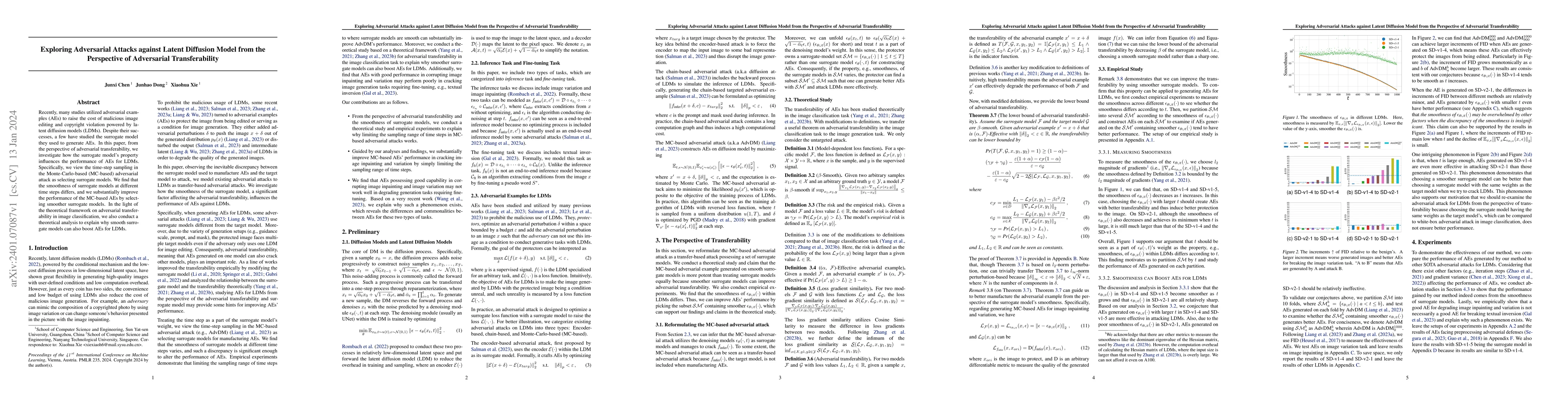 Thumbnail for Exploring Adversarial Attacks against Latent Diffusion Model from the
  Perspective of Adversarial Transferability