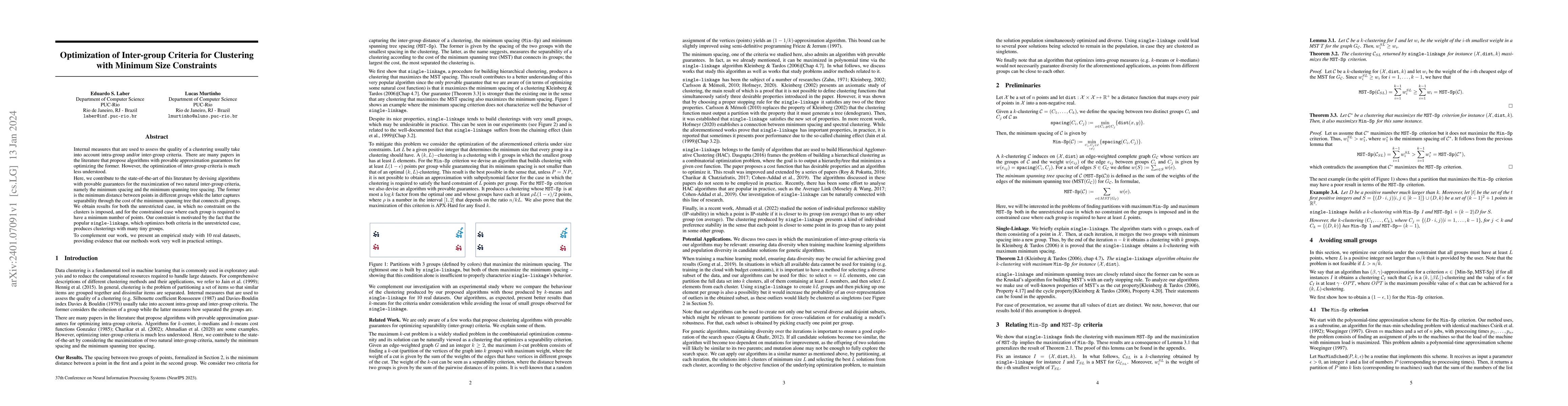 Thumbnail for Optimization of Inter-group Criteria for Clustering with Minimum Size
  Constraints