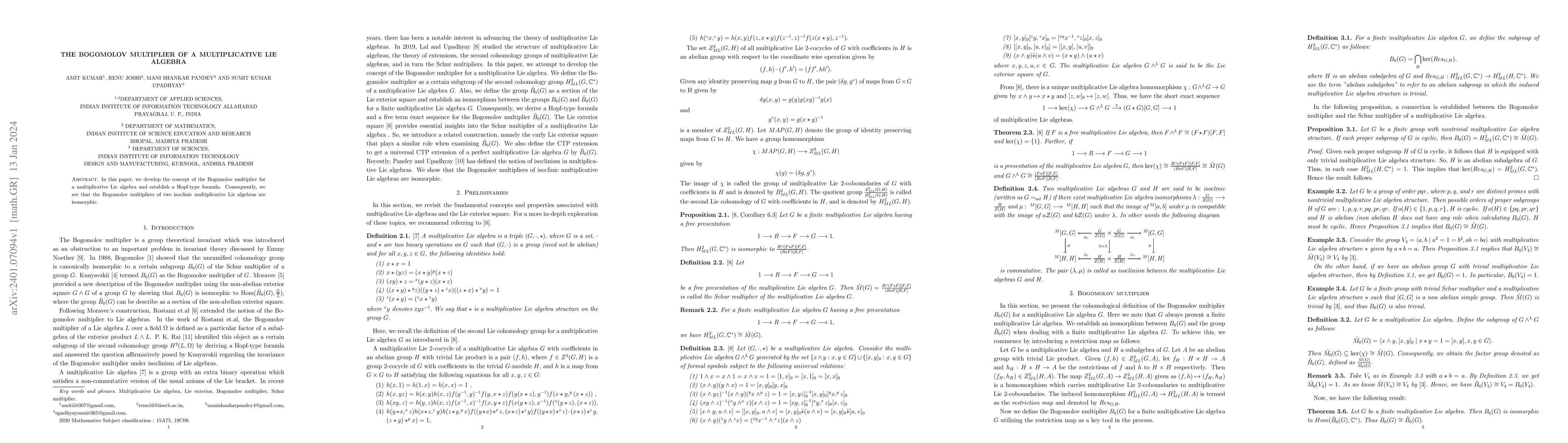 Thumbnail for The Bogomolov multiplier of a multiplicative Lie algebra