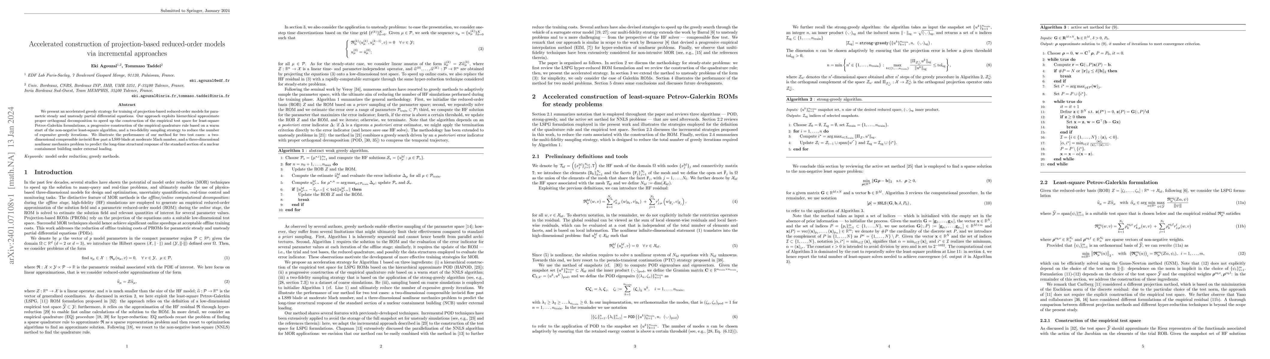 Thumbnail for Accelerated construction of projection-based reduced-order models via
  incremental approaches