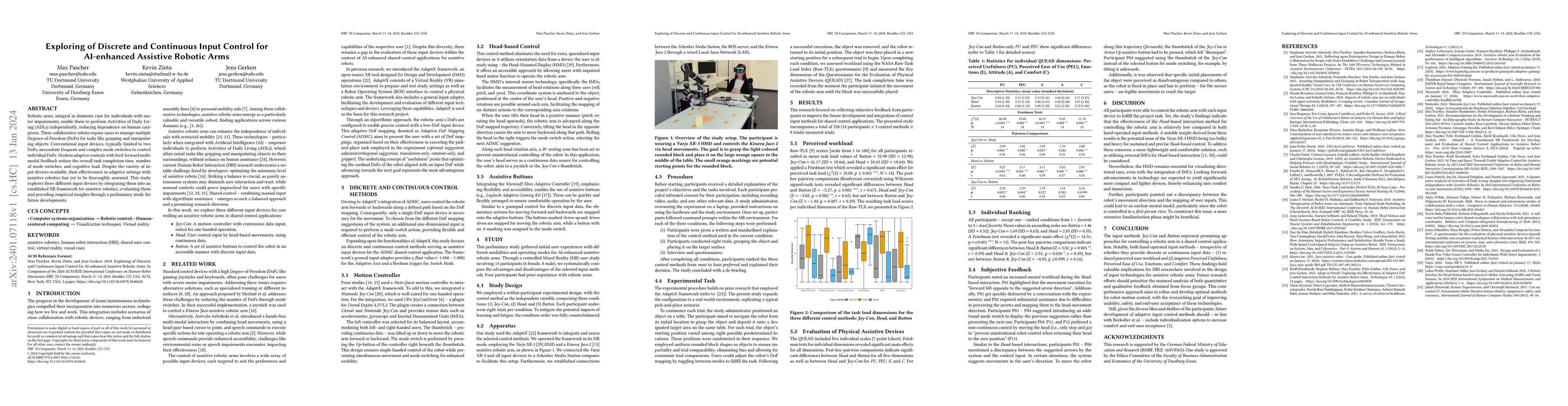 Thumbnail for Exploring of Discrete and Continuous Input Control for AI-enhanced
  Assistive Robotic Arms