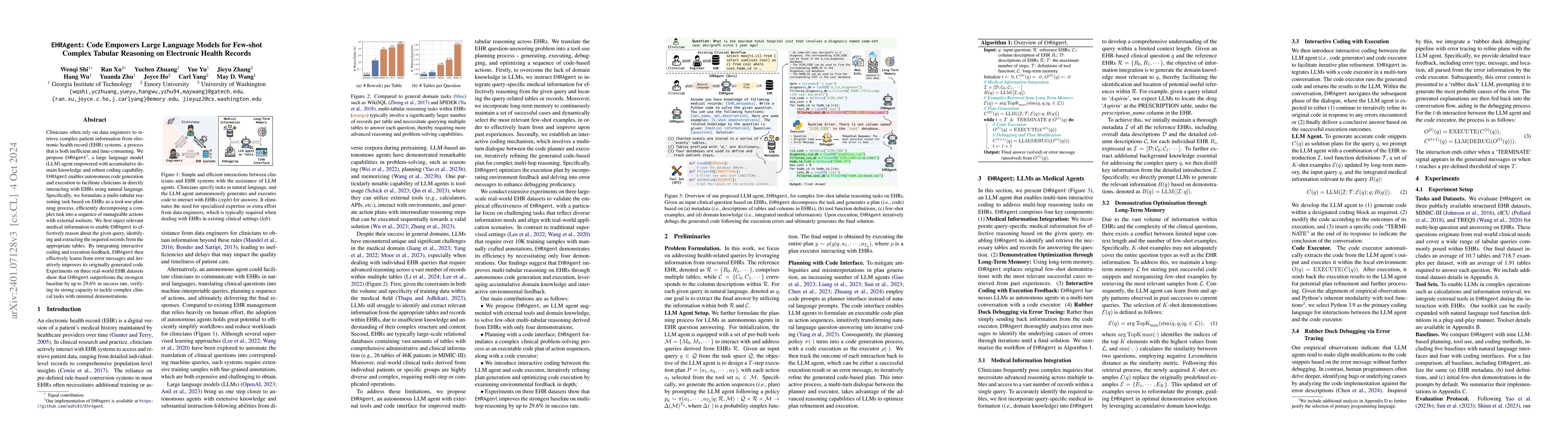 Thumbnail for EHRAgent: Code Empowers Large Language Models for Few-shot Complex
  Tabular Reasoning on Electronic Health Records