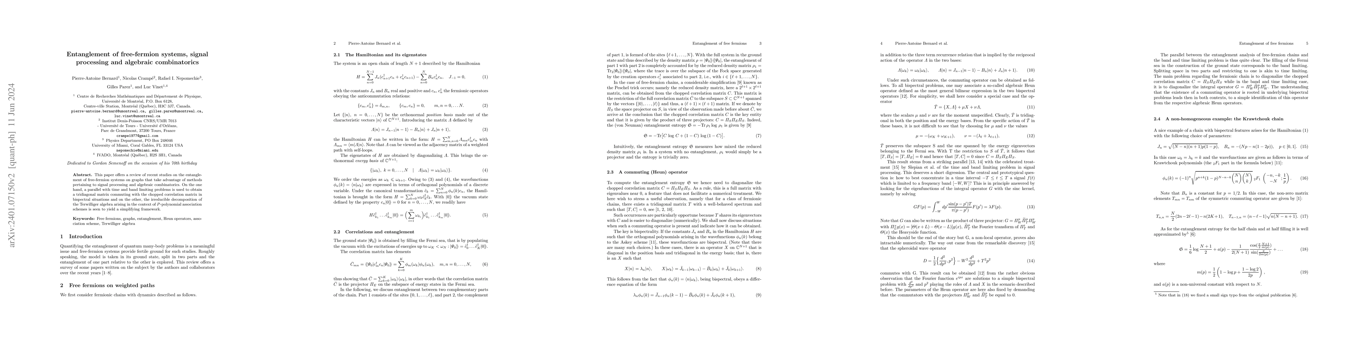 Thumbnail for Entanglement of free-fermion systems, signal processing and algebraic
  combinatorics