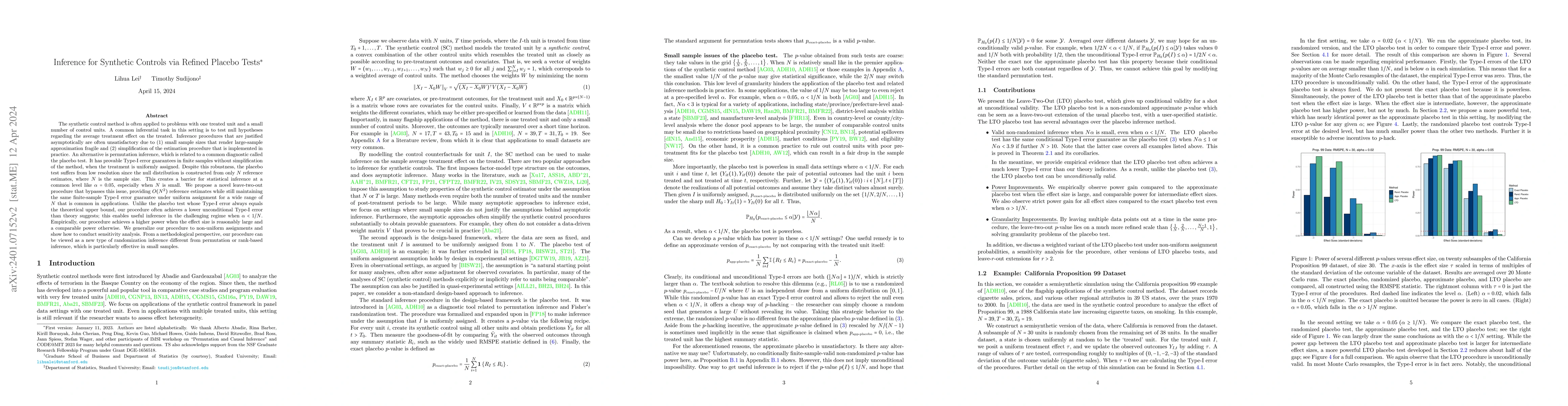 Thumbnail for Inference for Synthetic Controls via Refined Placebo Tests
