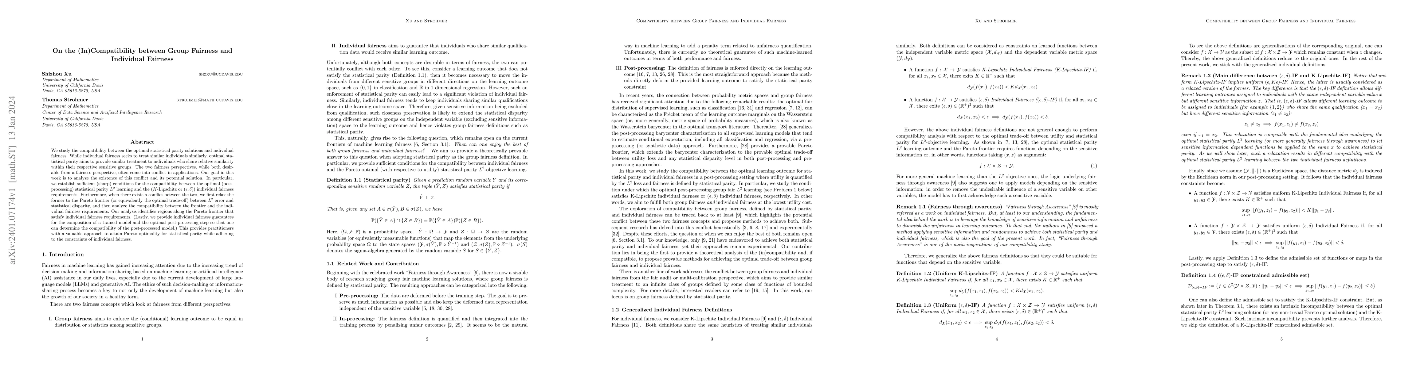 Thumbnail for On the (In)Compatibility between Group Fairness and Individual Fairness