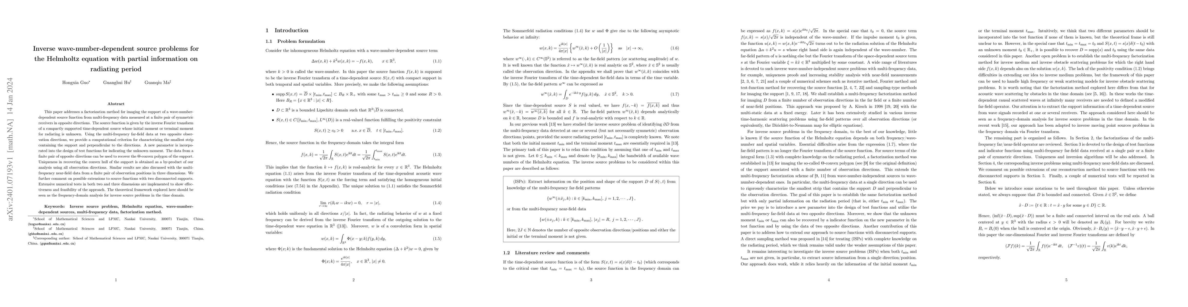 Thumbnail for Inverse wave-number-dependent source problems for the Helmholtz equation
  with partial information on radiating period