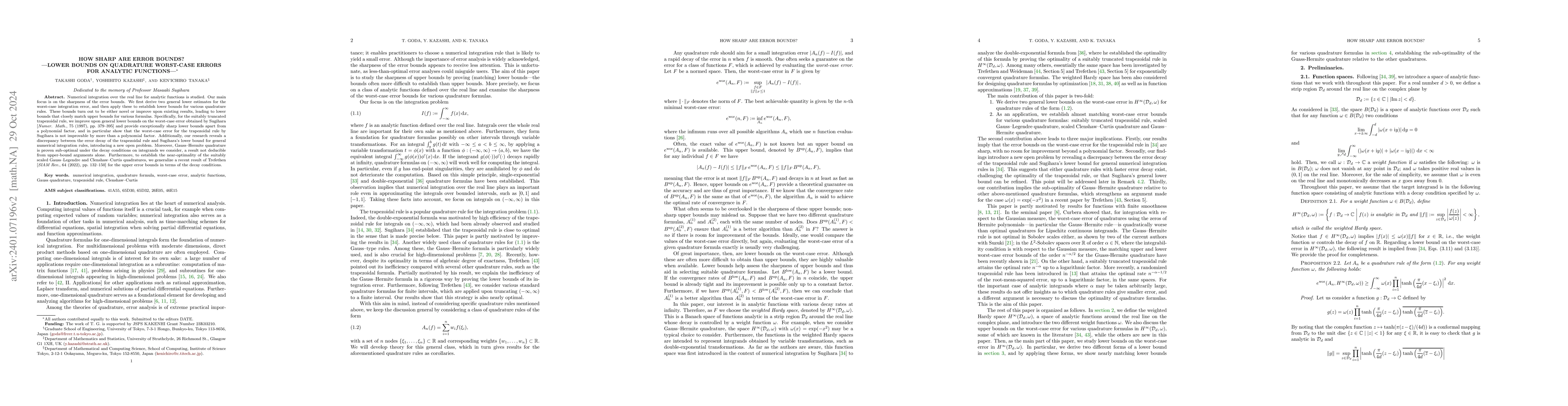 Thumbnail for How sharp are error bounds? --lower bounds on quadrature worst-case
  errors for analytic functions